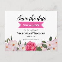 Watercolor Pink Roses Wedding Save The Date