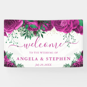 Watercolor Pink Roses Wedding Welcome Banner