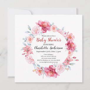Watercolor Pink Roses Wildflower Boho Baby Shower Invitation