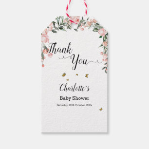 Watercolor Pink Roses with Butterflies Baby Shower Gift Tags