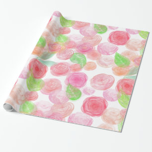 Watercolor Pink Roses Wrapping Paper
