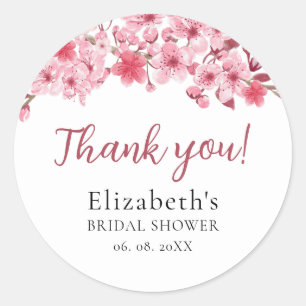 Watercolor Pink Sakura Flowers, Bridal Shower Classic Round Sticker