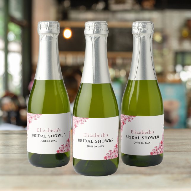 Watercolor Pink Sakura Flowers, Bridal Shower Sparkling Wine Label (Creator Uploaded)