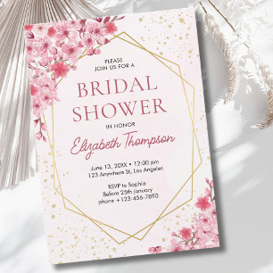 Watercolor Pink Sakura Flowers, Cute Bridal Shower Invitation