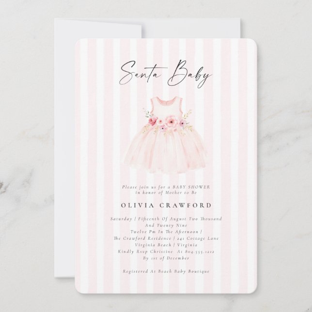 Watercolor Pink Santa Baby Christmas Baby Shower  Invitation (Front)