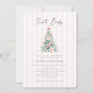 Watercolor Pink Santa Baby Christmas Baby Shower Invitation