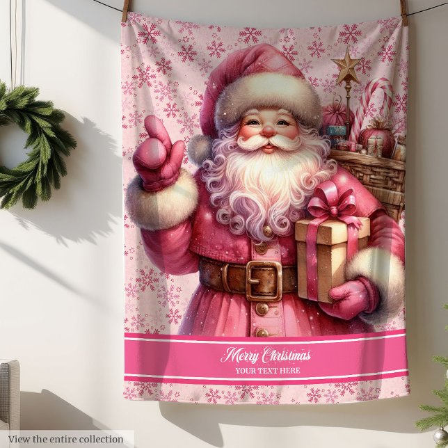 Watercolor Pink Santa Blanket for Girls Christmas (Watercolor Pink Santa Blanket for Girls Christmas)