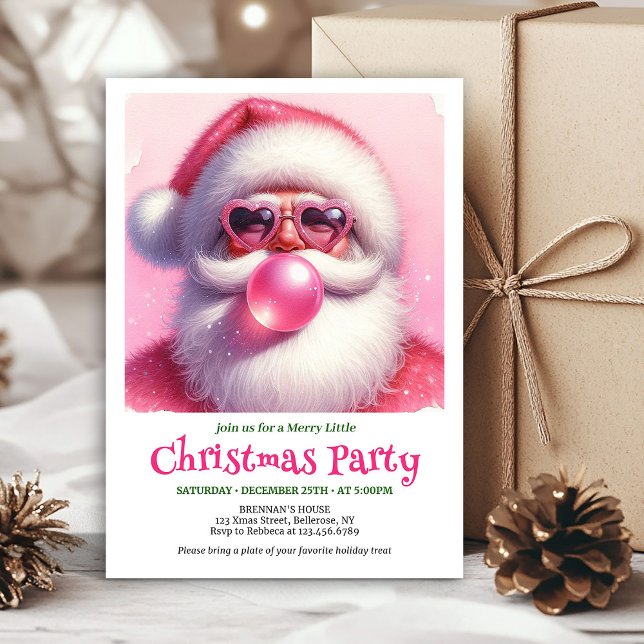 Watercolor Pink Santa Bubble Gum Funny Christmas  Invitation (Watercolor Pink Santa Bubble Gum Funny Christmas Invitation

)