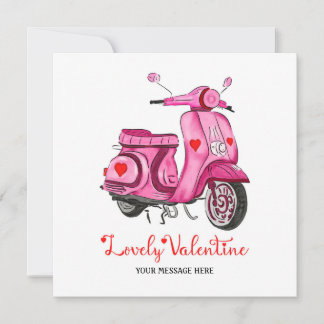 Watercolor Pink Scooter Valentine's Day Greeting Card