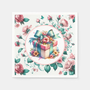 Watercolor Pink Shabby Chic Floral Birthday Napkin