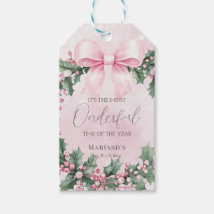 watercolor Pink snow 1st birthday Christmas  Gift Tags