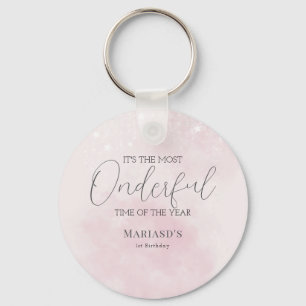watercolor Pink snow 1st birthday Christmas Key Ring