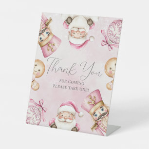 watercolor Pink snow 1st birthday Christmas  Pedestal Sign