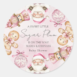 watercolor Pink snow Babyshower Christmas Classic Round Sticker