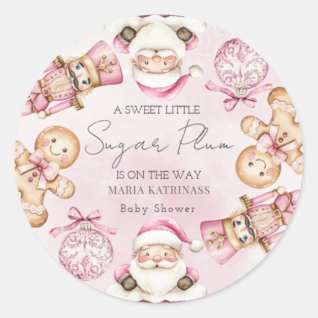 watercolor Pink snow Babyshower Christmas  Classic Round Sticker (Front)