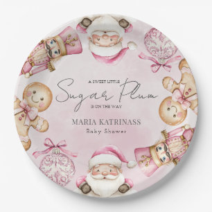 watercolor Pink snow Babyshower Christmas  Paper Plate