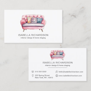 Watercolor Pink Sofa Interior Design Home Staging Business Card