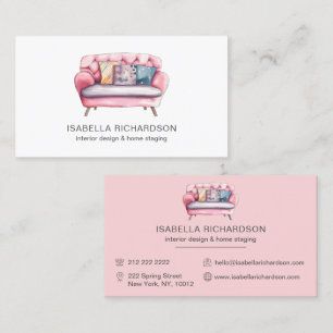 Watercolor Pink Sofa Interior Design Home Staging Business Card
