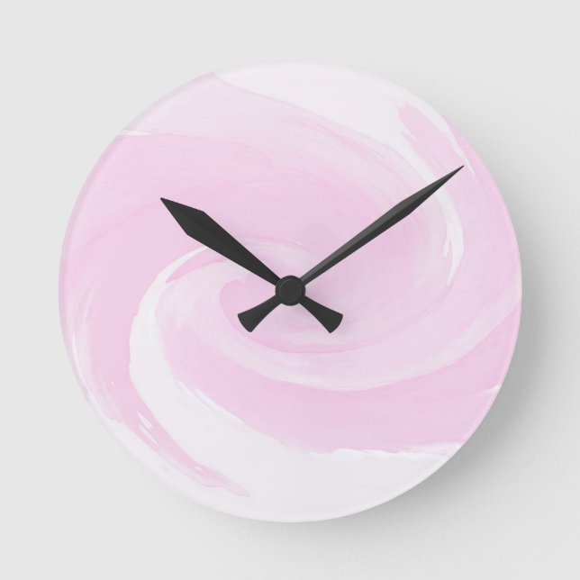 Watercolor Pink spiral Brush Strokes Round Clock (Front)