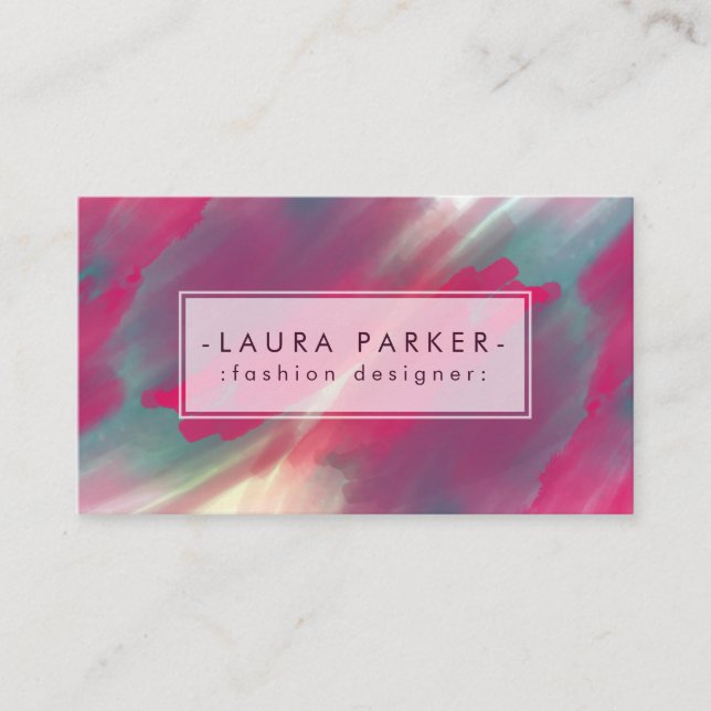 Watercolor Pink Splatter Abstract Makeup Artist Business Card (Front)
