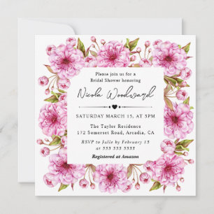 Watercolor Pink Spring Cherry Blossom Baby Shower Invitation