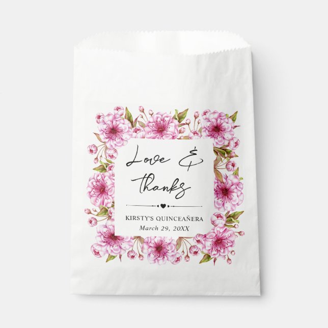 Watercolor Pink Spring Cherry Blossoms Quinceanera Favour Bags (Front)
