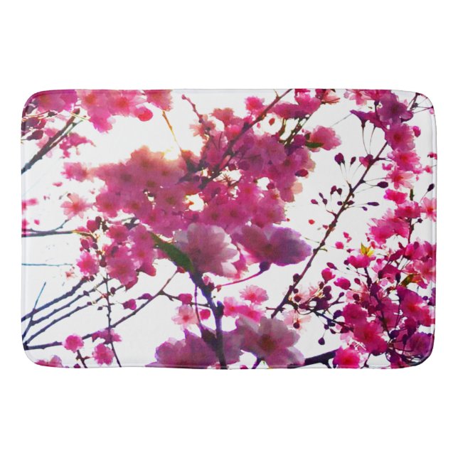 Watercolor pink spring floral | Flowering tree     Bath Mat (Front)