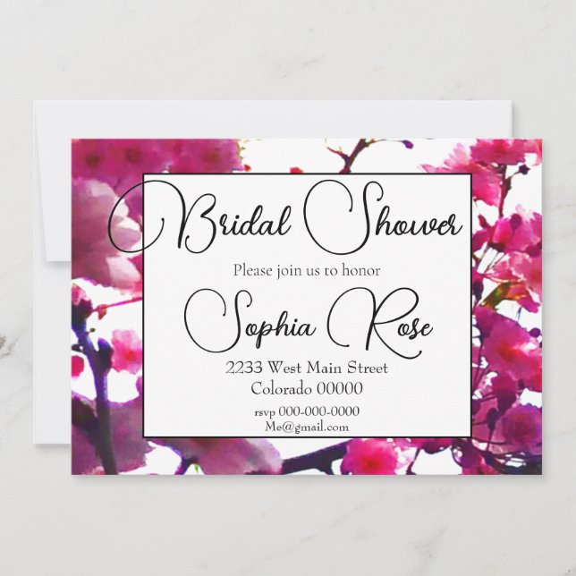 Watercolor pink spring floral | Flowering tree     Invitation (Front)
