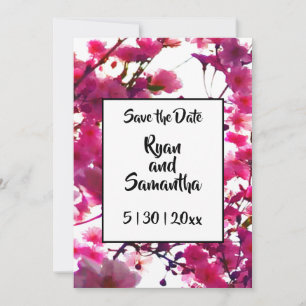 Watercolor pink spring floral Flowering tree Save The Date