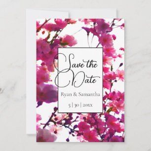 Watercolor pink spring floral Flowering tree Save The Date