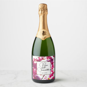 Watercolor pink spring floral Flowering tree Sparkling Wine Label