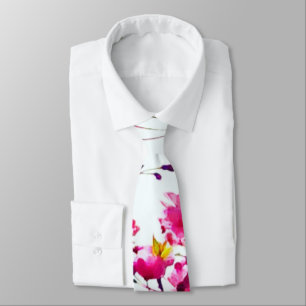Watercolor pink spring floral Flowering tree Tie