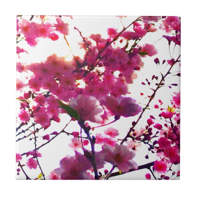 Watercolor pink spring floral | Flowering tree     Tile (Front)