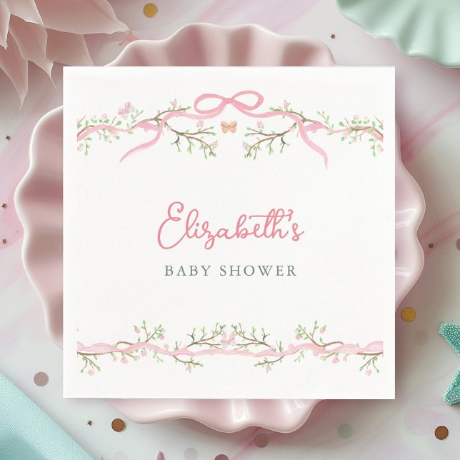 Watercolor Pink Spring Garden Baby Shower Napkin (Creator Uploaded)