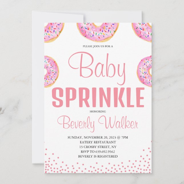 Watercolor Pink Sprinkle Doughnuts Baby Shower Invitation (Front)