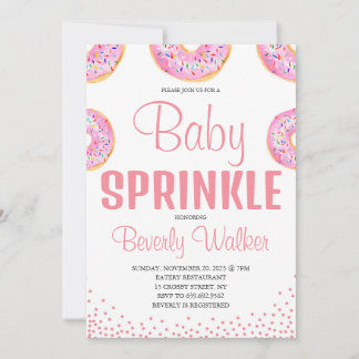 Watercolor Pink Sprinkle Doughnuts Baby Shower Invitation