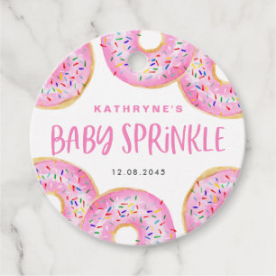 Watercolor Pink Sprinkle Doughnuts Baby Sprinkle Favour Tags