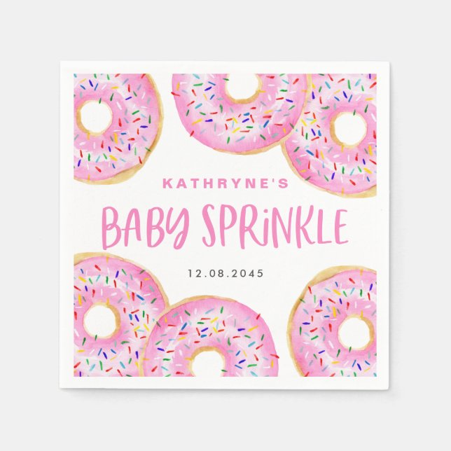 Watercolor Pink Sprinkle Doughnuts Baby Sprinkle Napkin (Front)