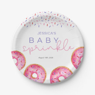 Watercolor Pink Sprinkle Doughnuts Baby Sprinkle  Paper Plate