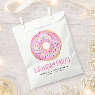 Watercolor Pink Sprinkle Glazed Doughnut Birthday Favour Bags