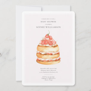 Watercolor Pink Strawberry Cake Baby Shower Invitation