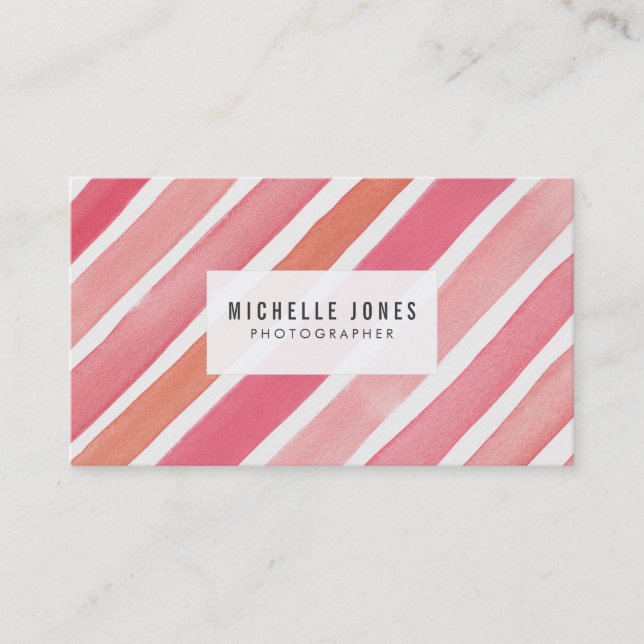 Watercolor Pink Stripes Business Cards (Front)