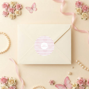 Watercolor Pink Stripes Elegant Baby Shower Classic Round Sticker