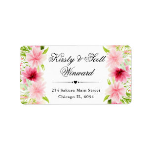 Watercolor Pink Summer Flowers address Label
