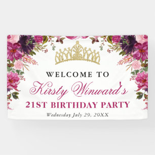 Watercolor Pink Summer Flowers Birthday Banner