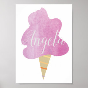 Watercolor Pink Swirly Cotton Candy Poster