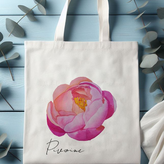Watercolor pink swivel bag (Tote bag fleur pivoine rose aquarelle 
)