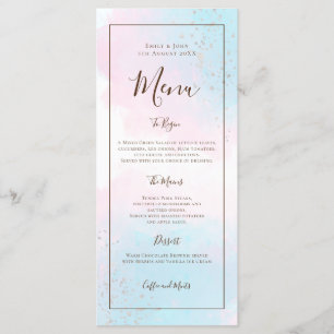 Watercolor Pink Teal Silver Confetti Wedding Menu