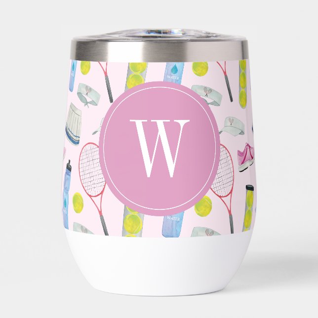 Watercolor Pink Tennis Pattern Monogram (Front)