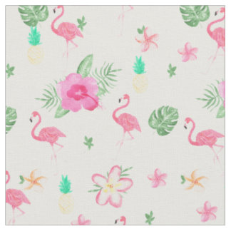 Watercolor pink tropical flamingo summer flowers fabric